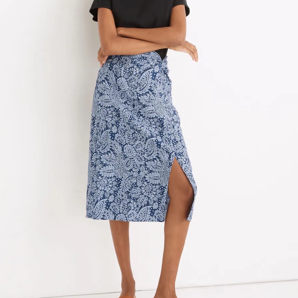 Madewell Linen-Blend Knotted Midi Skirt in Paisley Garden Size: 0